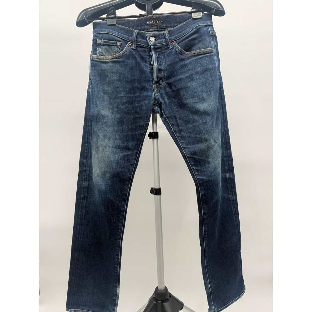 Tom Ford Mens Straight Leg Jeans Dark Wash Blue Denim Button Fly Size 29 TFD002